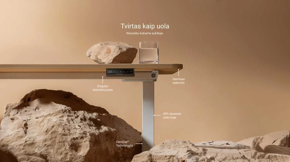Elektrinis reguliuojamo aukščio stalas Desktronic HomeOne Pilkas/Baltas, 140x70cm, Dvigubas motoras, USB ir USB-C įkrovimo lizdai