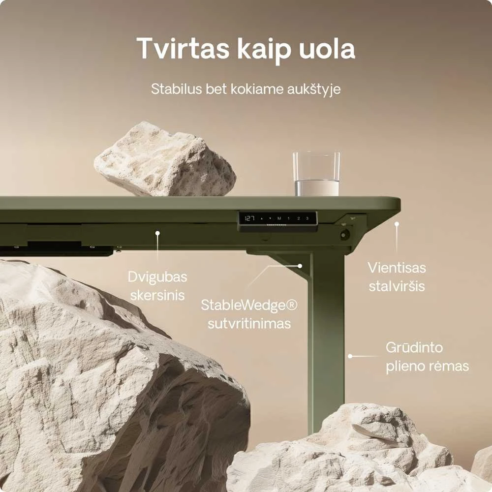 Elektrinis reguliuojamo aukščio stalas Desktronic HomePro Žalias/Baltas, 120x60cm, Dvigubas motoras, USB ir USB-C įkrovimo lizdai