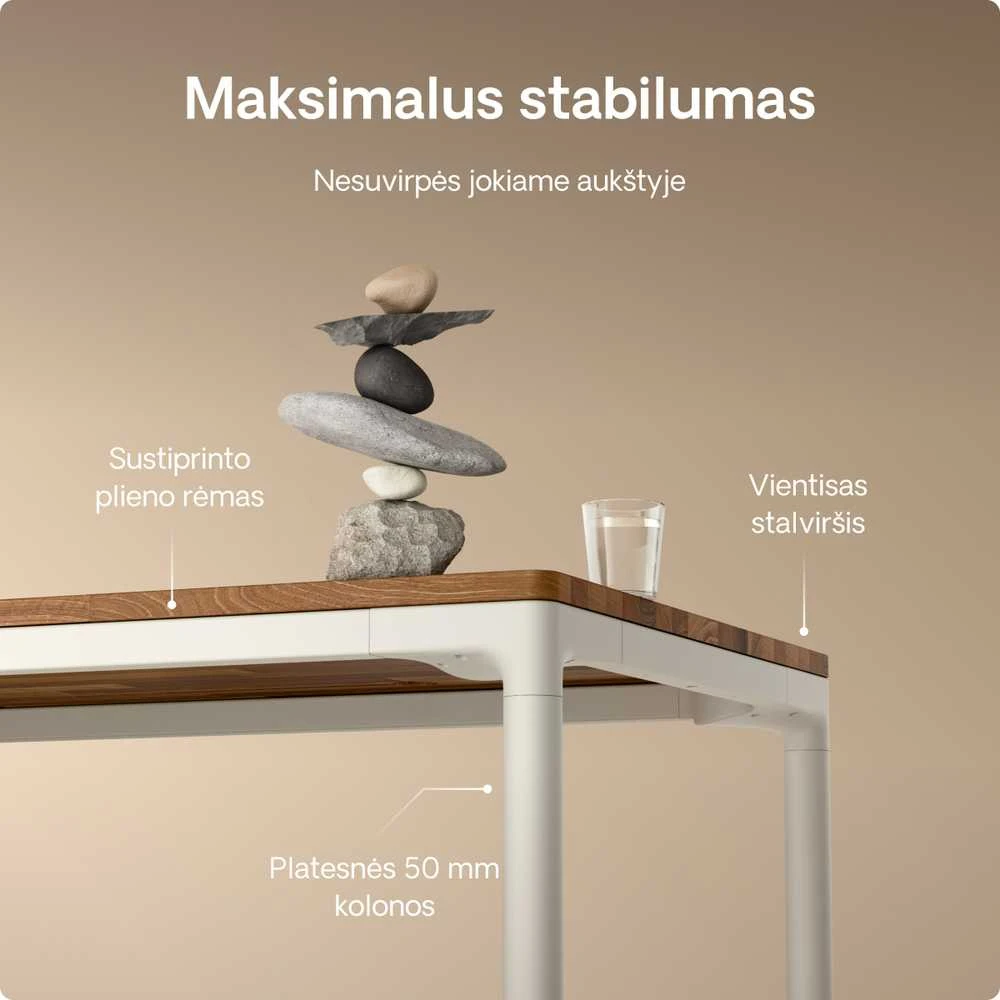 Elektrinis Reguliuojamo Aukščio Stalas Desktronic HomeMax Baltas/Riešutmedis, 160x80cm, Keturi varikliai, Magnetinis kabelių laikiklis