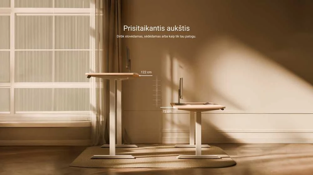 Elektrinis reguliuojamo aukščio stalas Desktronic HomeOne Pilkas/Baltas, 140x70cm, Dvigubas motoras, USB ir USB-C įkrovimo lizdai