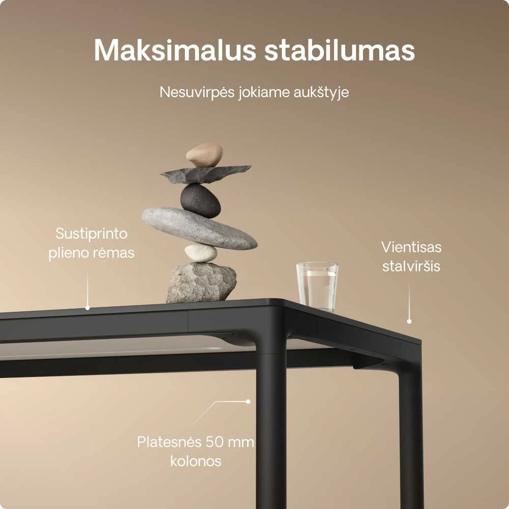 Elektrinis Reguliuojamo Aukščio Stalas Desktronic HomeMax Juodas/Baltas, 160x80cm, Keturi varikliai, Magnetinis kabelių laikiklis
