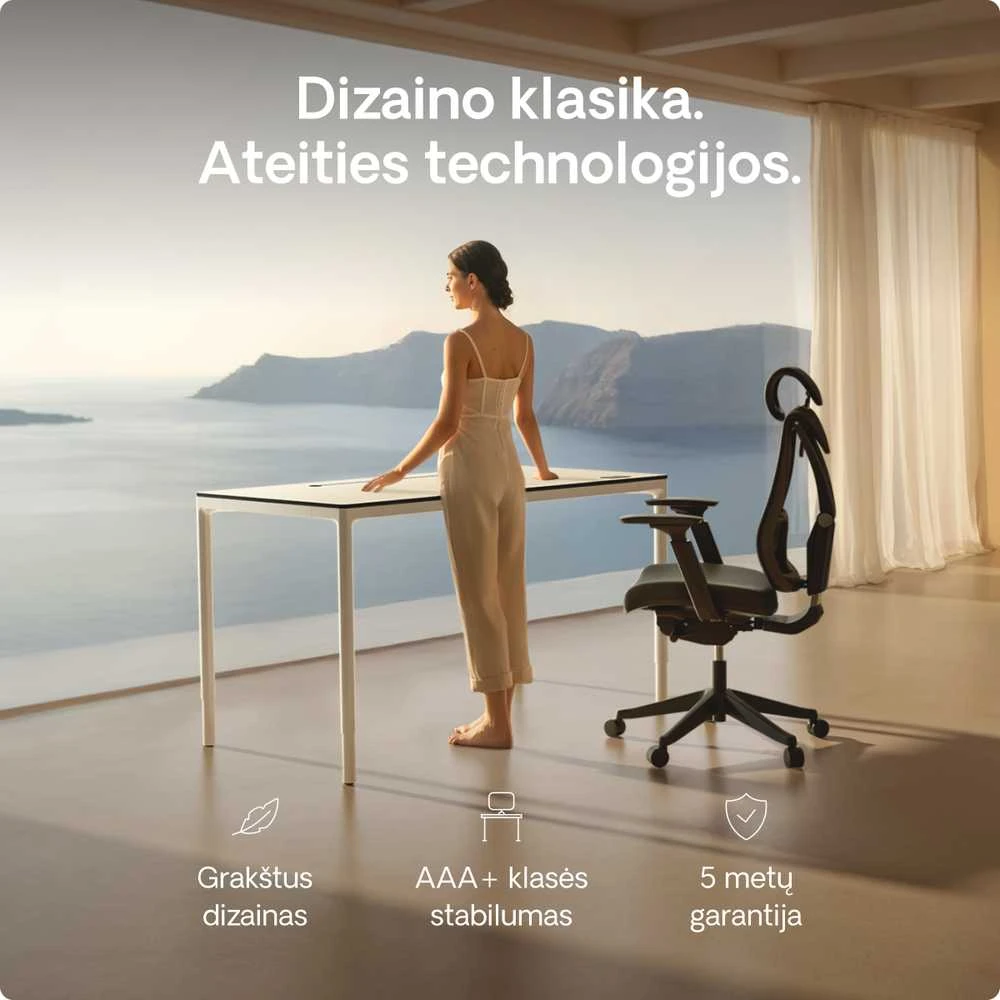 Desktronic HomeMax baltas stalas su vaizdu į jūrą