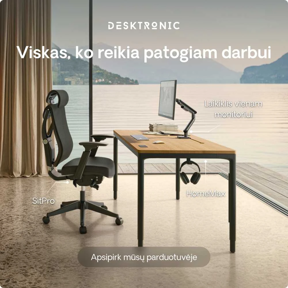 Elektrinis Reguliuojamo Aukščio Stalas Desktronic HomeMax Juodas/Ąžuolas, 160x80cm, Keturi varikliai, Magnetinis kabelių laikiklis