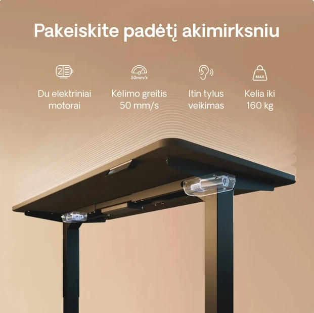 Desktronic HomePro stalo techninės savybės ir varikliai