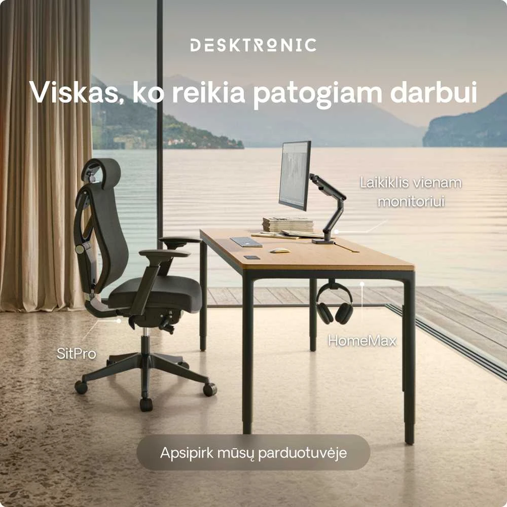 Elektrinis Reguliuojamo Aukščio Stalas Desktronic HomeMax Juodas/Bambukas, 160x80cm, Keturi varikliai, Magnetinis kabelių laikiklis