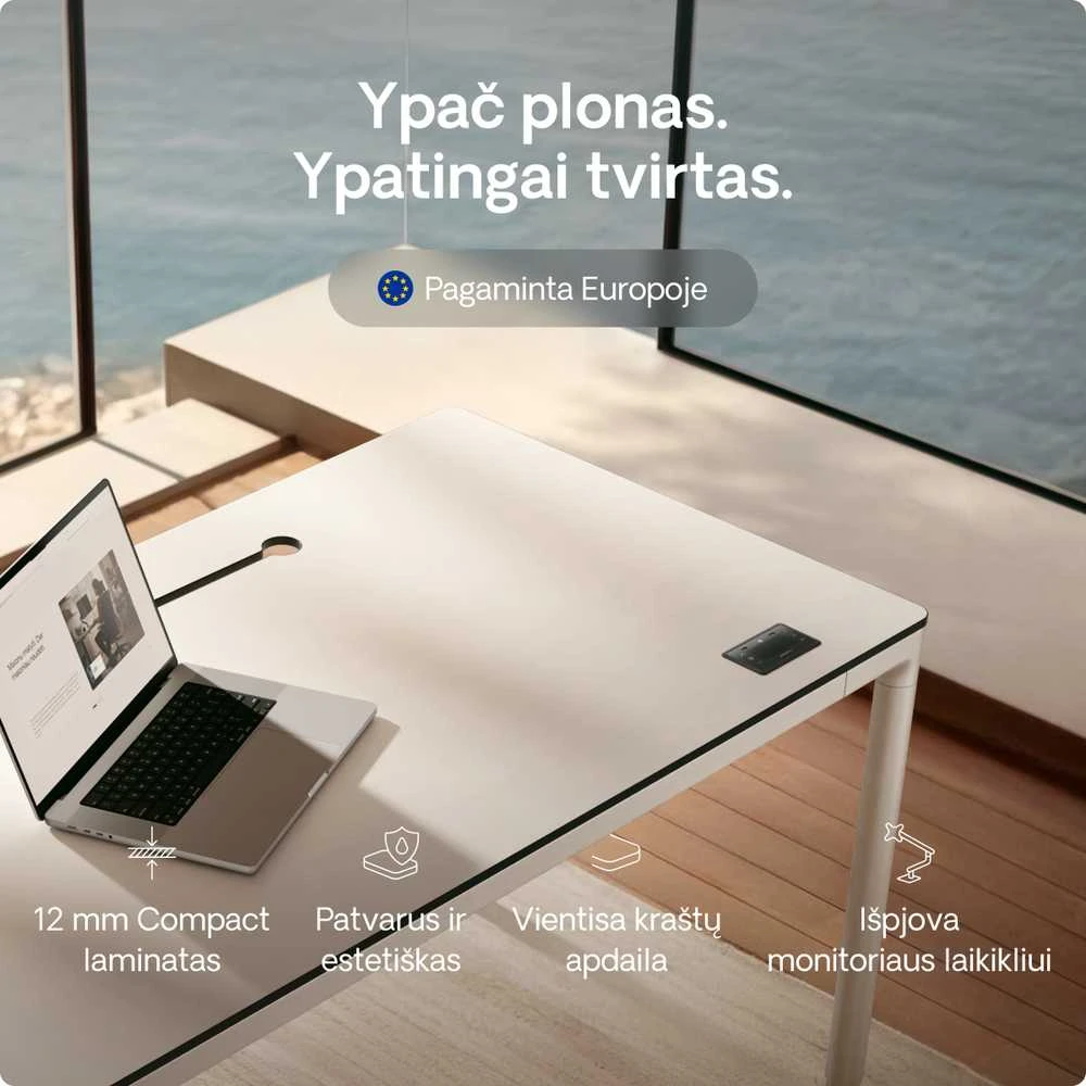 Elektrinis Reguliuojamo Aukščio Stalas Desktronic HomeMax Baltas/Baltas, 160x80cm, Keturi varikliai, Magnetinis kabelių laikiklis