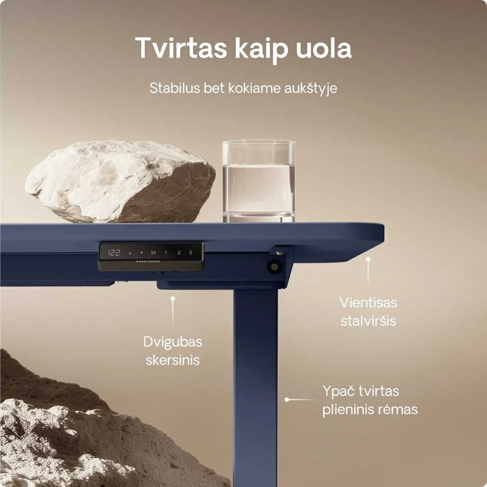 Elektrinis reguliuojamo aukščio stalas Desktronic HomeOne Mėlynas/Baltas, 120x60cm, Dvigubas motoras, USB ir USB-C įkrovimo lizdai