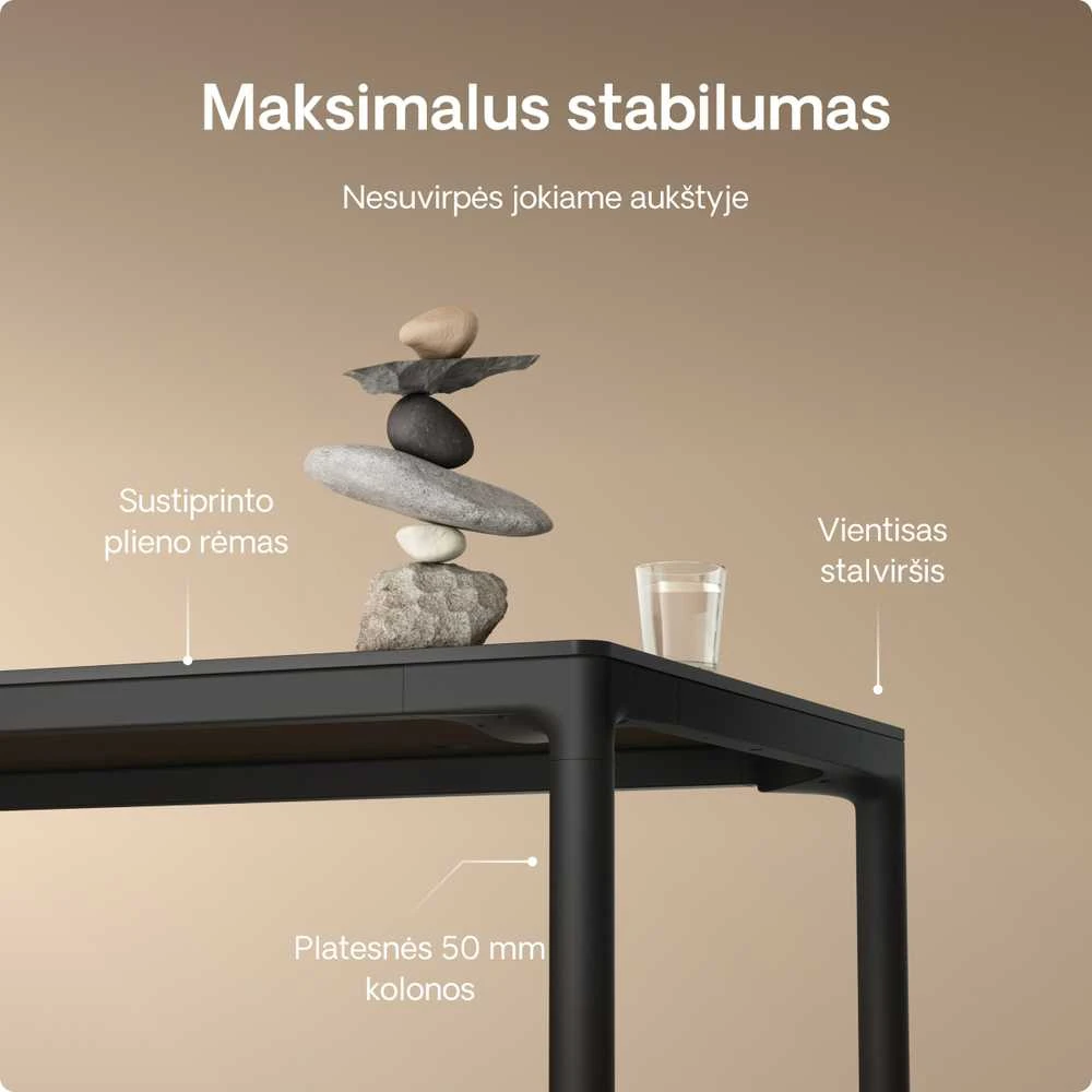 Elektrinis Reguliuojamo Aukščio Stalas Desktronic HomeMax Juodas/Juodas, 160x80cm, Keturi varikliai, Magnetinis kabelių laikiklis