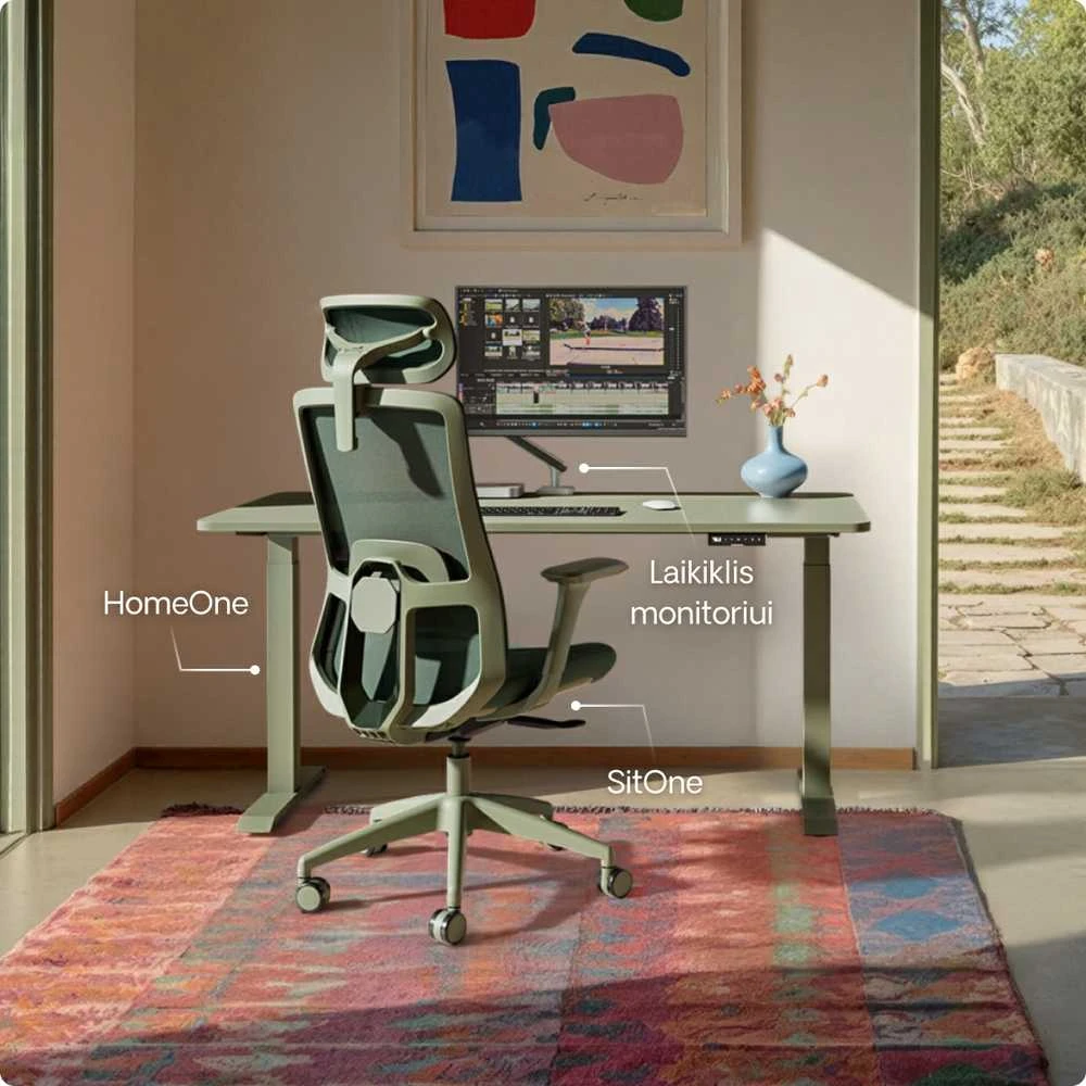 Elektrinis reguliuojamo aukščio stalas Desktronic HomeOne Žalias/Žalias, 120x60cm, Dvigubas motoras, USB ir USB-C įkrovimo lizdai