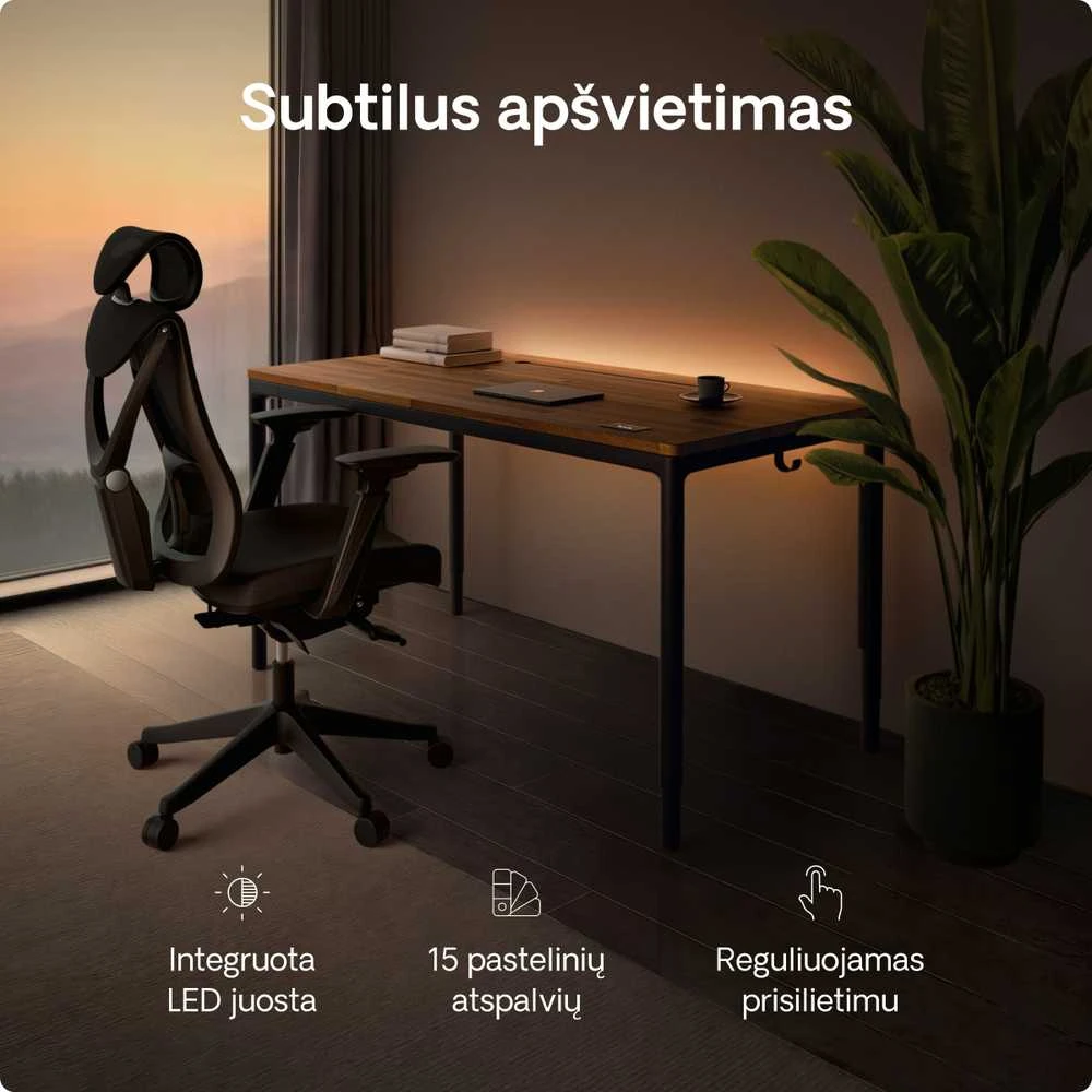 Elektrinis Reguliuojamo Aukščio Stalas Desktronic HomeMax Juodas/Riešutmedis, 160x80cm, Keturi varikliai, Magnetinis kabelių laikiklis