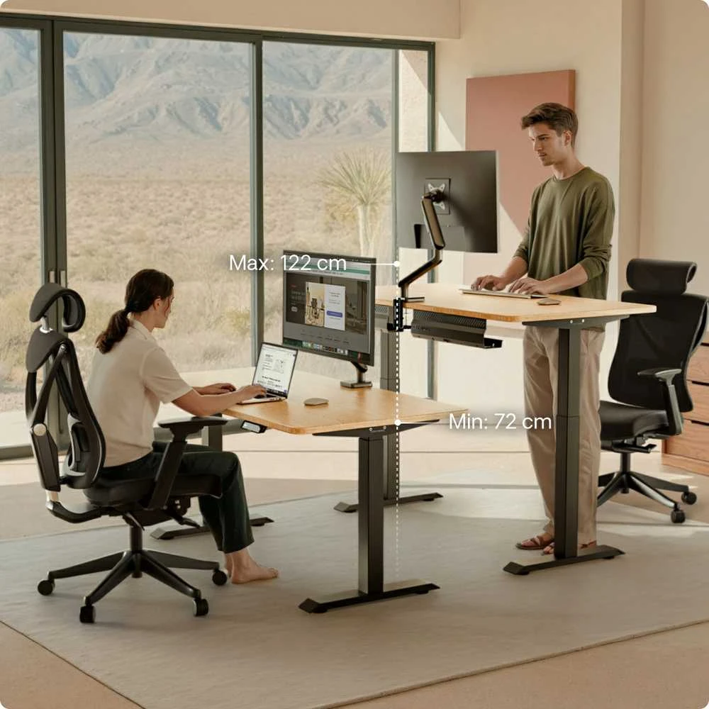 Elektrinis reguliuojamo aukščio stalas Desktronic HomeOne Bambukas/Juodas, 140x70cm, Dvigubas motoras, USB ir USB-C įkrovimo lizdai