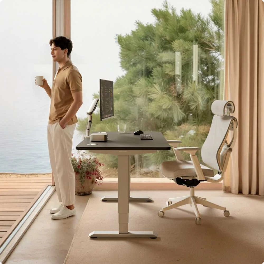 Elektrinis reguliuojamo aukščio stalas Desktronic HomePro Pilkas/Juodas, 140x70cm, Dvigubas motoras, USB ir USB-C įkrovimo lizdai