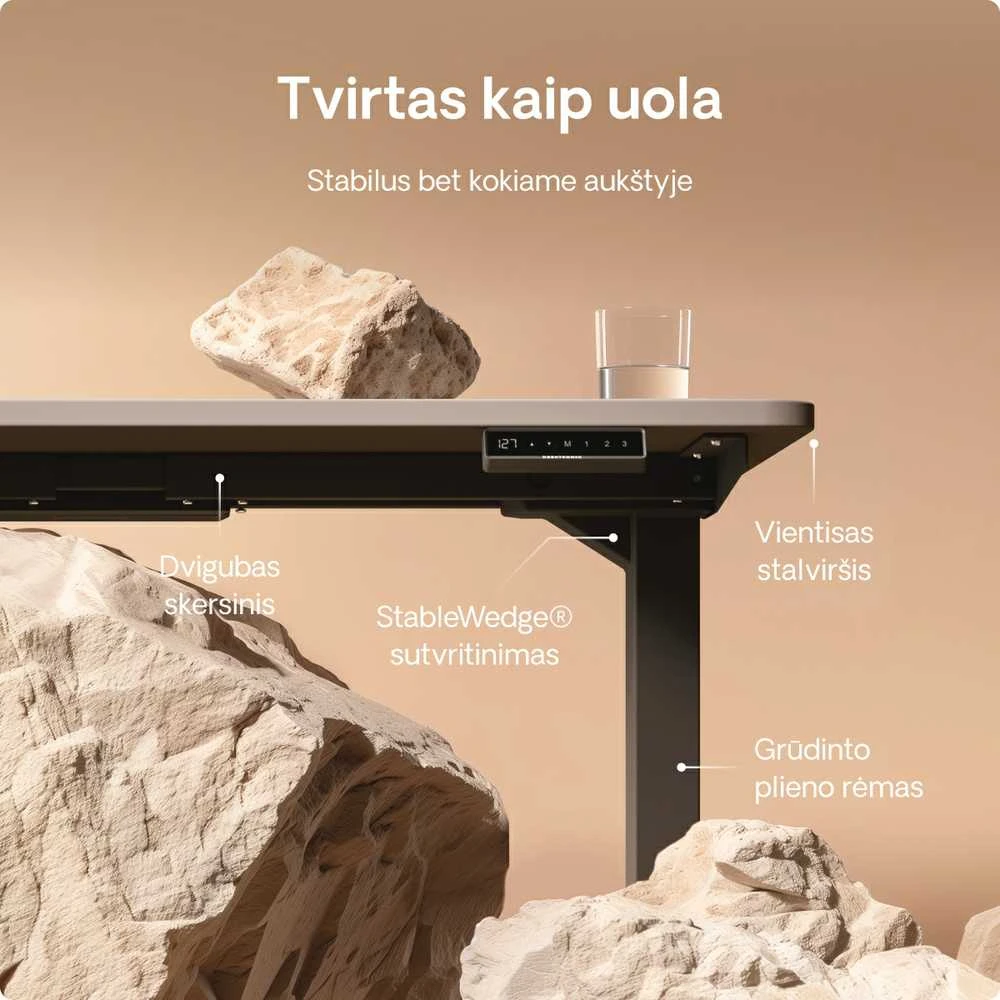 Elektrinis reguliuojamo aukščio stalas Desktronic HomePro Juodas/Pilkas, 200x80cm, Dvigubas motoras, USB ir USB-C įkrovimo lizdai