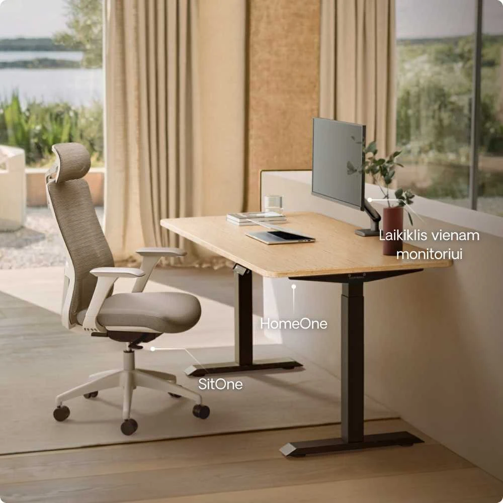 Elektrinis reguliuojamo aukščio stalas Desktronic HomeOne Bambukas/Juodas, 140x70cm, Dvigubas motoras, USB ir USB-C įkrovimo lizdai
