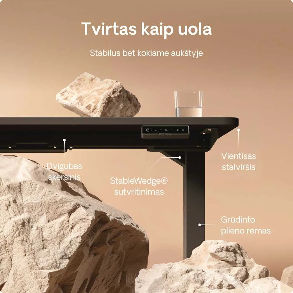 Elektrinis reguliuojamo aukščio stalas Desktronic HomePro Juodas/Juodas, 140x70cm, Dvigubas motoras, USB ir USB-C įkrovimo lizdai