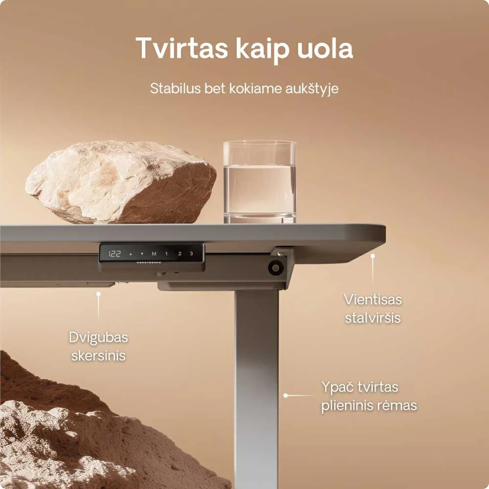 Elektrinis reguliuojamo aukščio stalas Desktronic HomeOne Pilkas/Pilkas, 140x70cm, Dvigubas motoras, USB ir USB-C įkrovimo lizdai