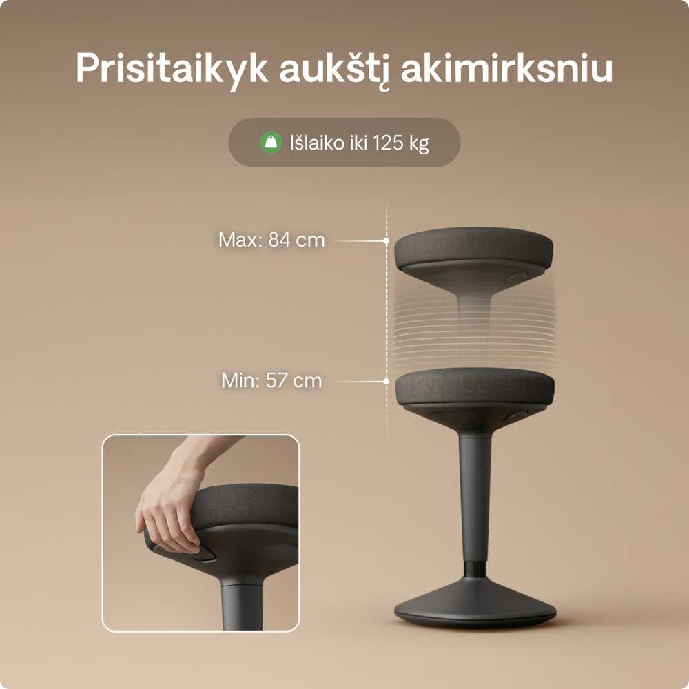 Ergonomiška balansinė kėdė Desktronic Juoda, Neslystantis pagrindas