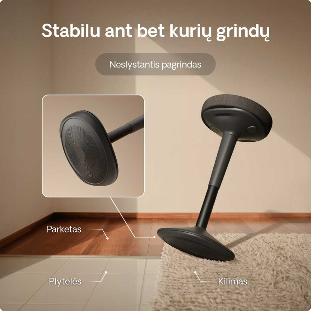 Ergonomiška balansinė kėdė Desktronic Juoda, Neslystantis pagrindas
