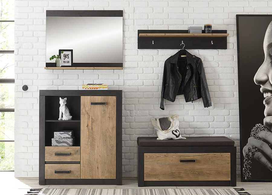 Batų spintelė Brügge, 107 x 42 x 43 cm, kaštonas / pilka