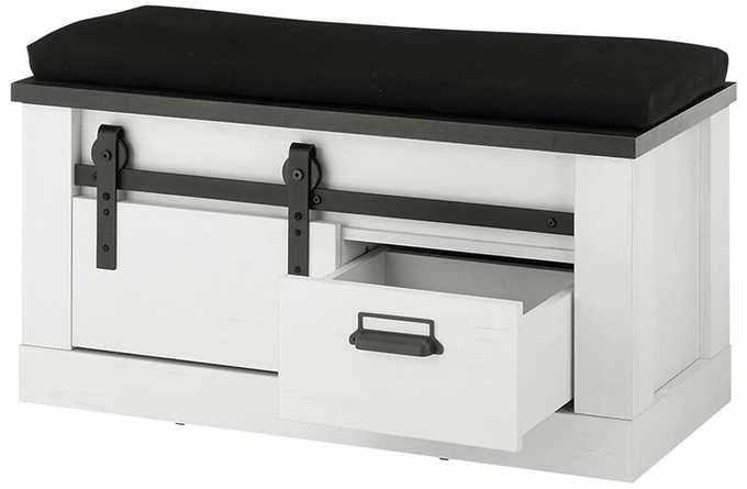 Batų spintelė su pagalve Sherwood, 93 x 43 x 46 cm, balta / pilka