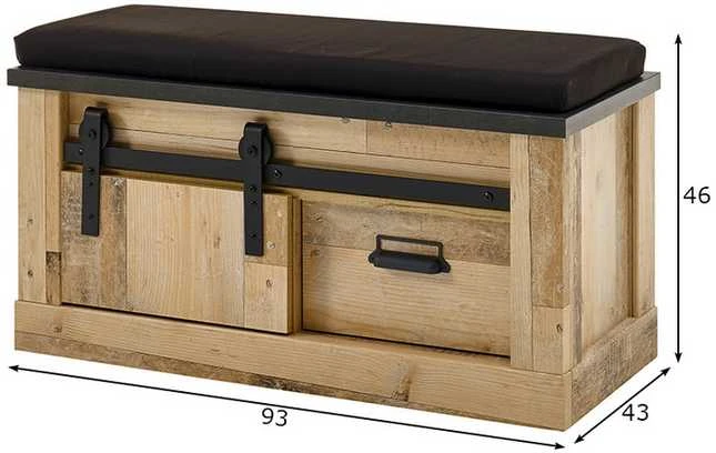Batų spintelė su pagalve Sherwood, 93 x 43 x 46 cm, ruda / pilka
