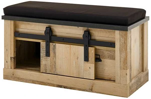 Batų spintelė su pagalve Sherwood, 93 x 43 x 46 cm, ruda / pilka