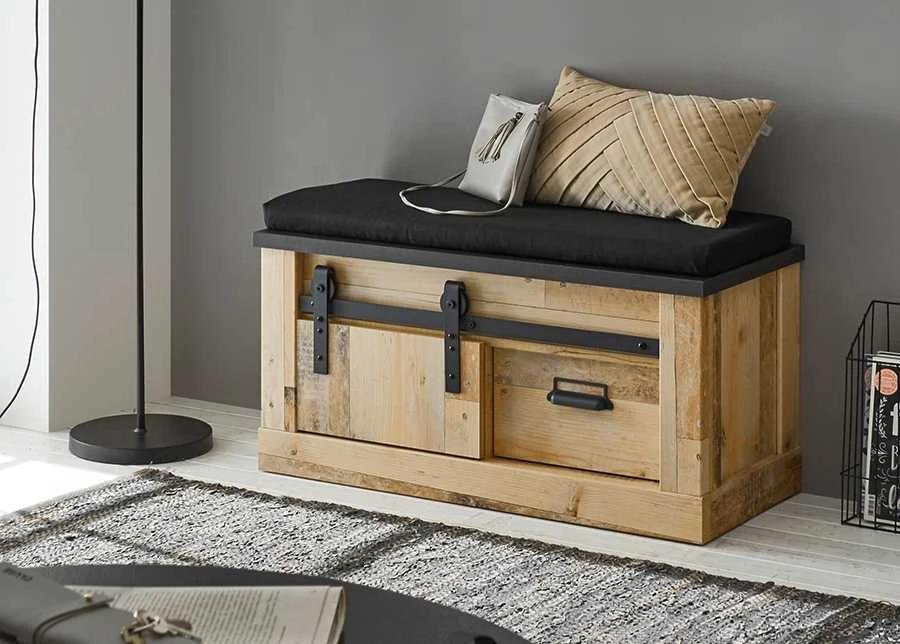 Batų spintelė su pagalve Sherwood, 93 x 43 x 46 cm, ruda / pilka