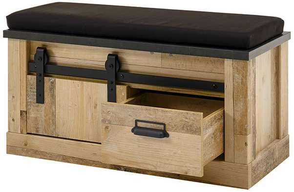 Batų spintelė su pagalve Sherwood, 93 x 43 x 46 cm, ruda / pilka