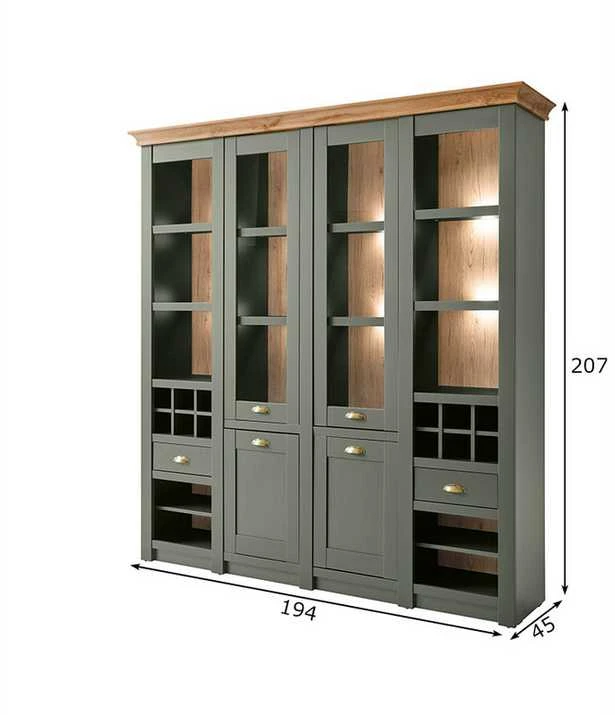 Bufetas Cambridge, 194 x 45 x 207 cm, žalia / ąžuolinė