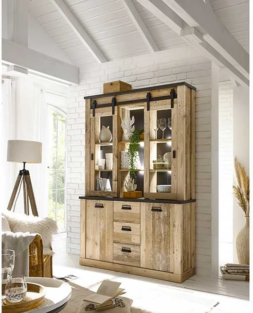 Bufetas Sherwood, 133 x 37 x 201 cm, ruda / pilka