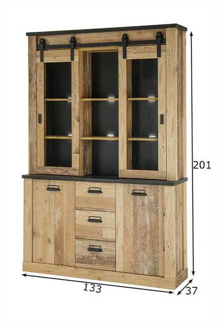 Bufetas Sherwood, 133 x 37 x 201 cm, ruda / pilka