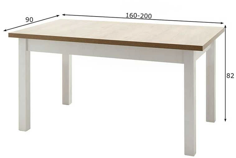 Išplečiamas valgomojo stalas Provence, 160-200 x 90 x 82 cm, baltoji pušis / ąžuolas