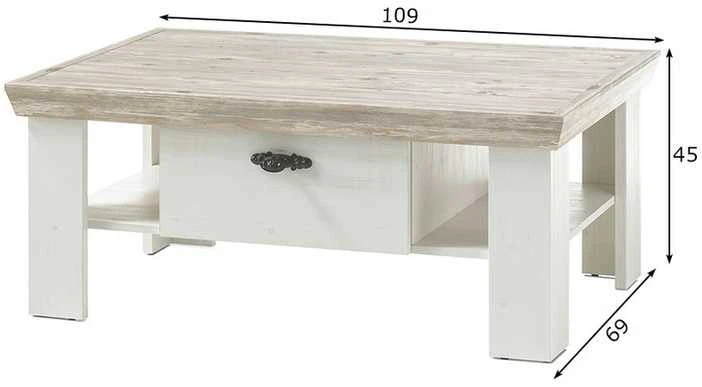 Kavos staliukas Florenz, 109 x 69 x 45 cm, baltoji pušis / pušis