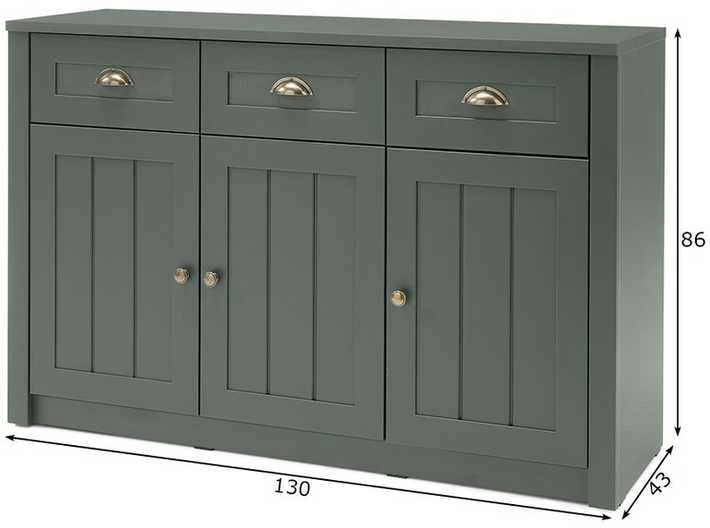 Komoda Ascot, 130 x 43 x 86 cm, tamsiai žalia