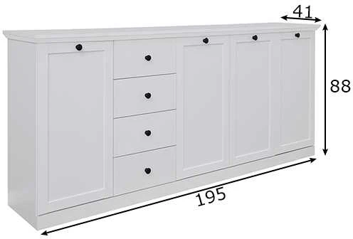 Komoda Baxter, 195 x 41 x 88 cm, balta