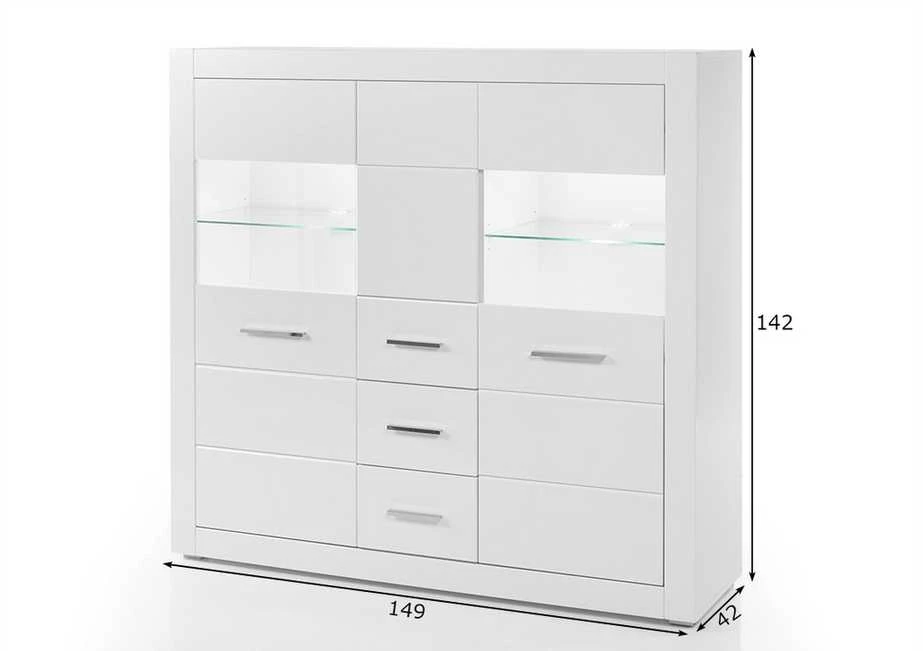 Komoda Bianco, 149 cm, baltas blizgesys