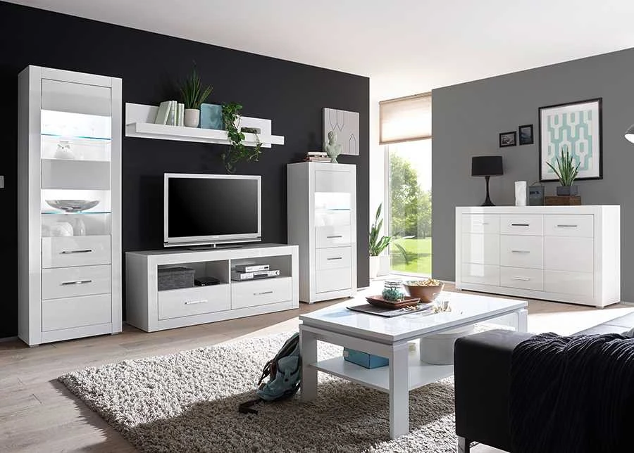 Komoda Bianco, 164 x 42 x 97 cm, baltas blizgesys