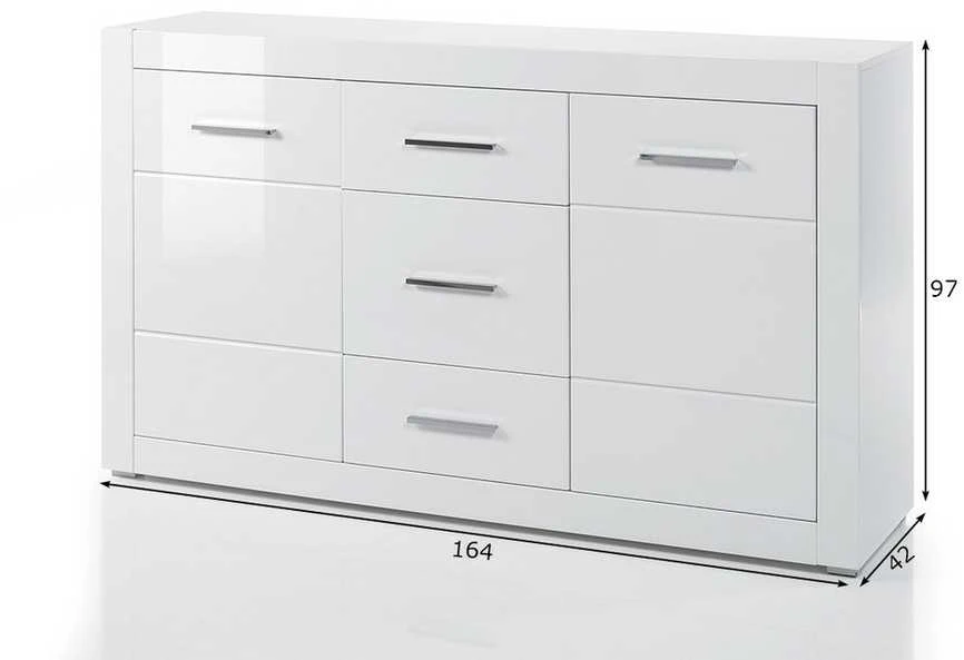 Komoda Bianco, 164 x 42 x 97 cm, baltas blizgesys