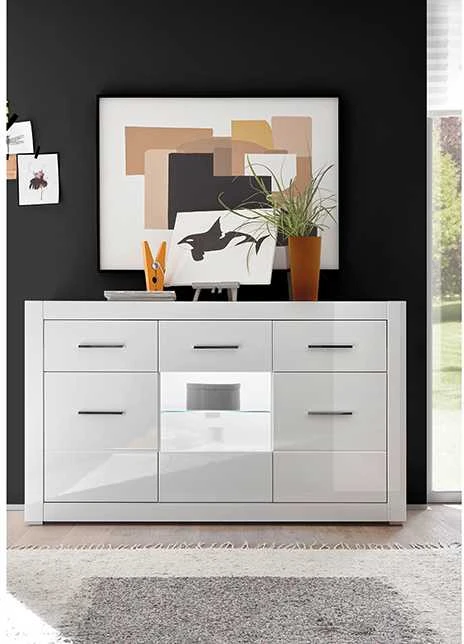 Komoda Bianco, 164 x 42 x 97 cm, baltas blizgesys