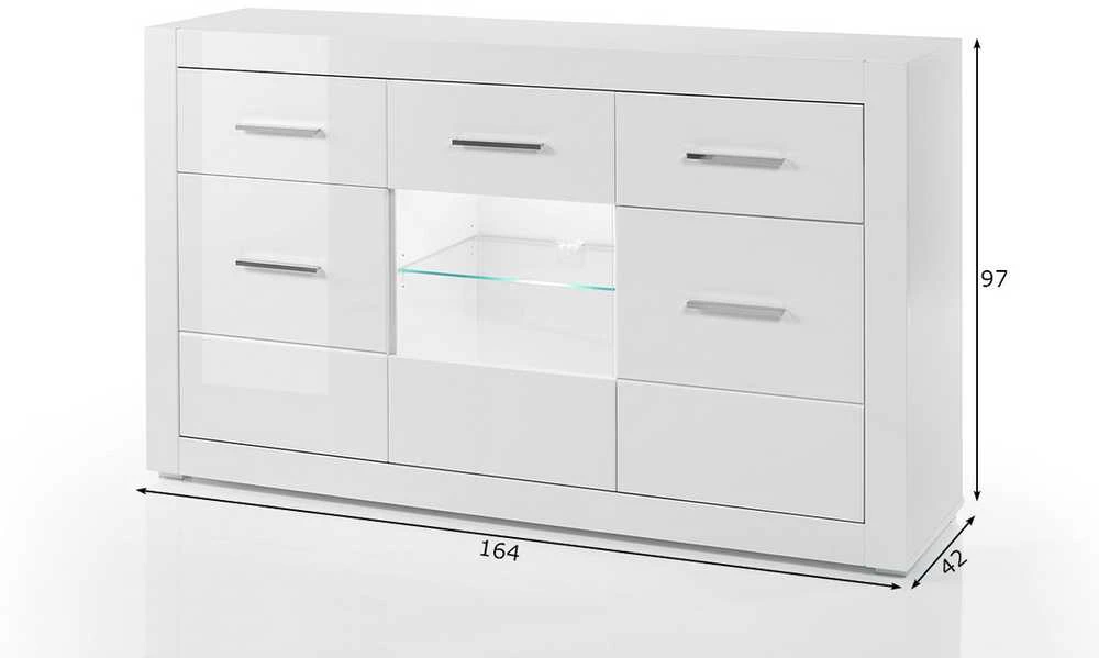 Komoda Bianco, 164 x 42 x 97 cm, baltas blizgesys