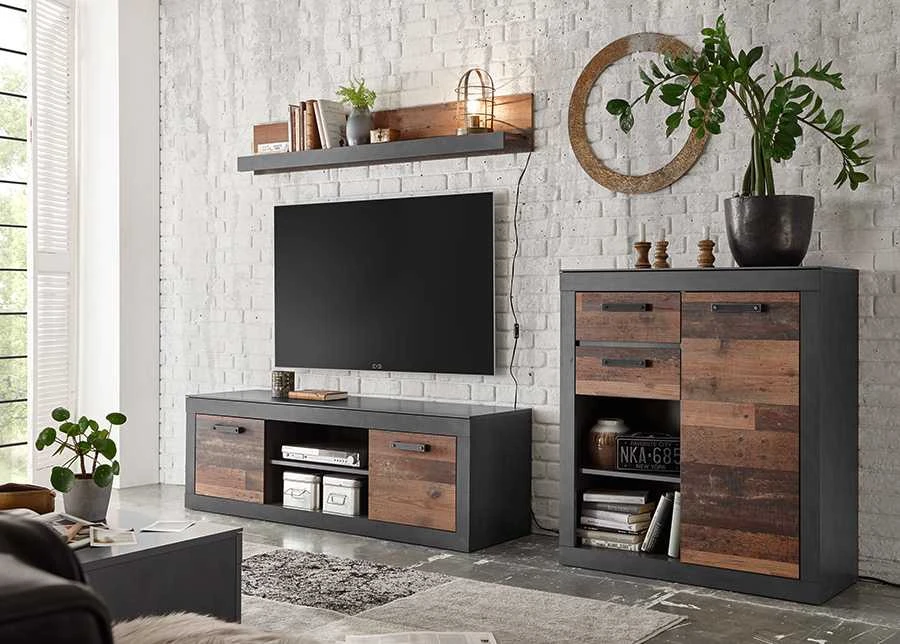 Komoda Brooklyn, 92 x 40 x 104 cm, ruda / pilka