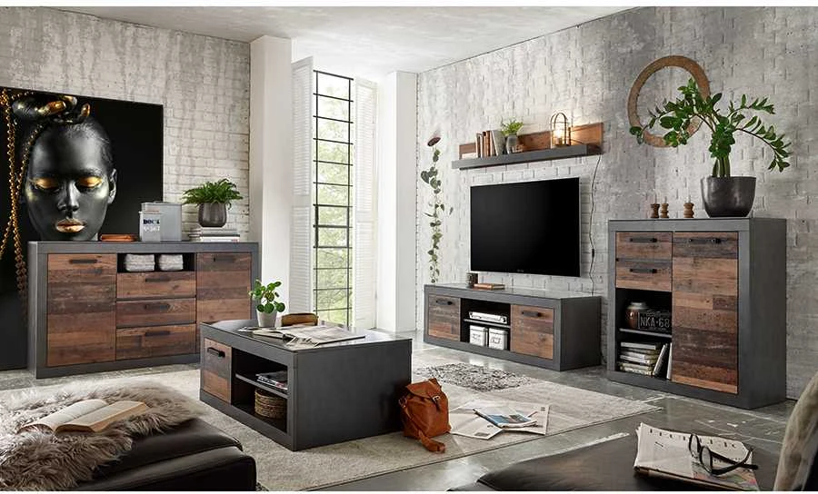 Komoda Brooklyn, 92 x 40 x 104 cm, ruda / pilka