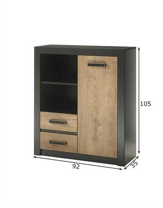 Komoda Brügge, 92 x 35 x 10, kaštonas / pilka