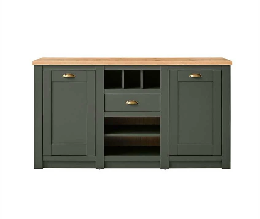 Komoda Cambridge, 145 x 41 x 83 cm, žalia / ąžuolinė
