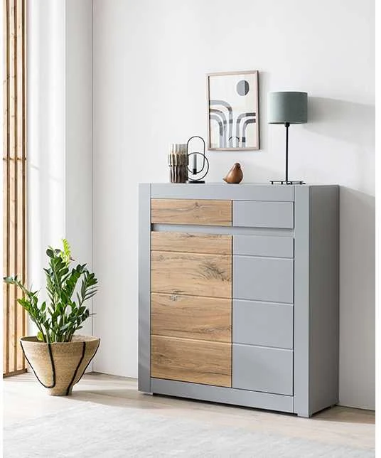 Komoda Casablanca, 100 cm, ąžuolinė/matinė pilka