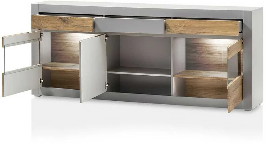 Komoda Casablanca, 217 cm, ąžuolinė/matinė pilka