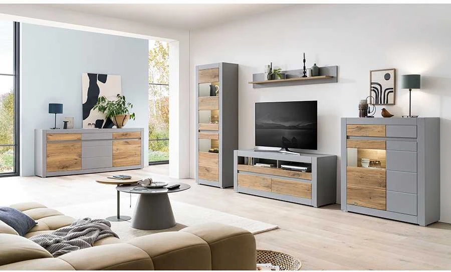 Komoda Casablanca, 217 cm, ąžuolinė/matinė pilka