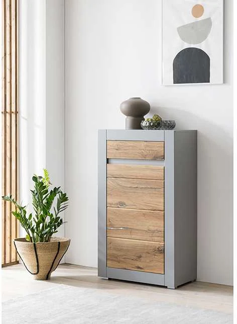 Komoda Casablanca, 66 cm, ąžuolinė/matinė pilka