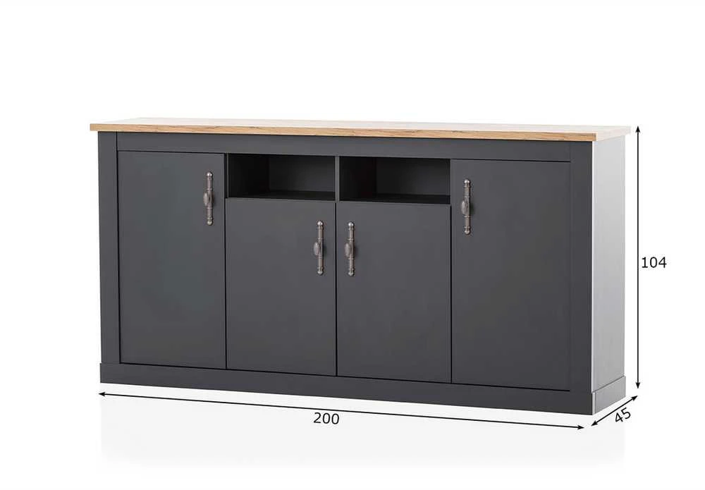 Komoda Catania, 200 x 45 x 104 cm, ąžuolinė / antracitas