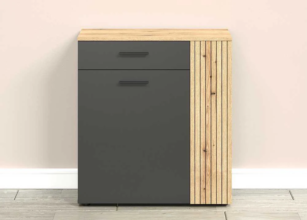 Komoda Esteban, 80 x 36 x 88 cm, antracitas / ąžuolas